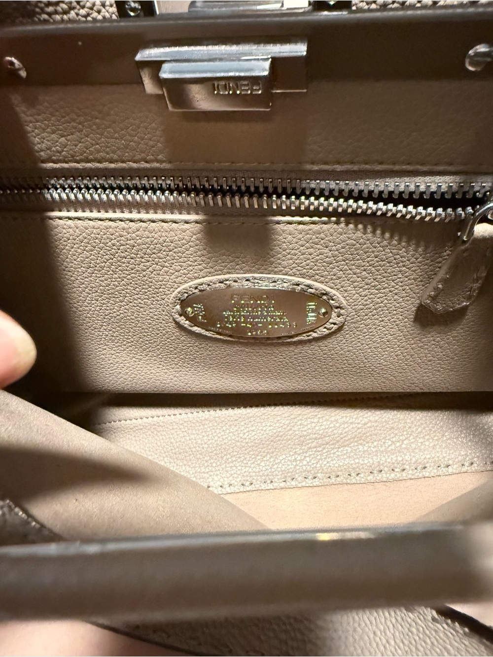 Fendi Peekaboo leather hand bag color gray top handle and crossbody strap . - Picture 10 of 10